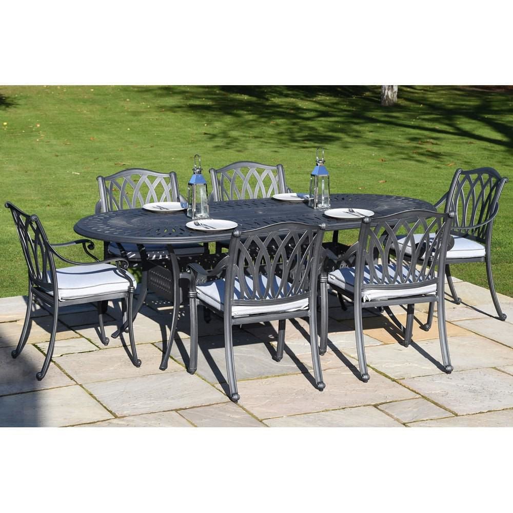 Florence 6 Seater Cast Alum Oval Set - Antique Grey - METAL GDN FURN SET 4+ SEATS - Beattys of Loughrea