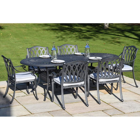 Florence 6 Seater Cast Alum Oval Set - Antique Grey - METAL GDN FURN SET 4+ SEATS - Beattys of Loughrea
