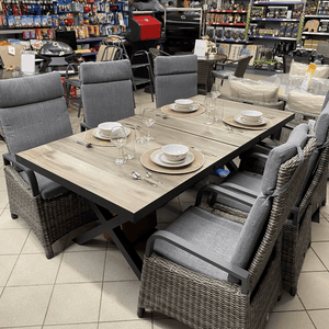 Komido Garden Set with Extendable Table and 6 Adjustable Recliner Chairs - WOOD / RATTAN GDN FURN SET 4+ SEATS - Beattys of Loughrea